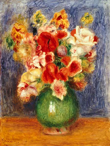 Still life with flowers in a green vase de Pierre-Auguste Renoir