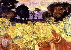 Woman and child (yellow landscape) de Pierre Bonnard