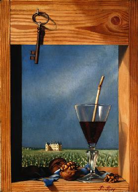 Glass of wine in front of a castle (Verre de vin devant un chateau). 1935