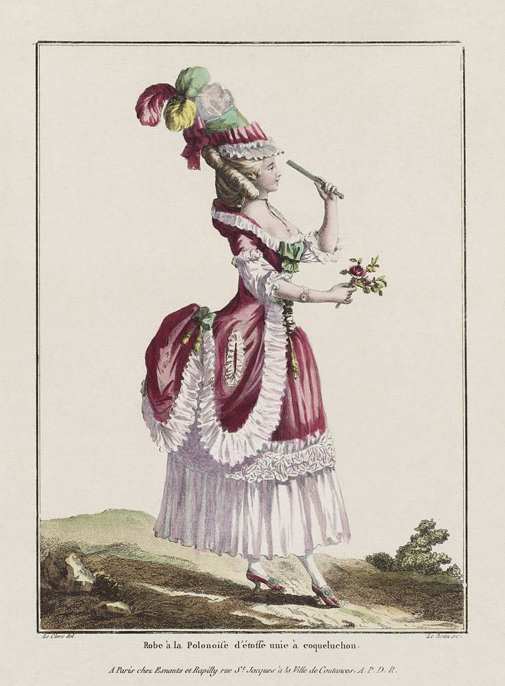 A Polonaise Dress with draped overskirt. (From "Gallerie des Modes et Costumes Francais") de Pierre Thomas Le Clerc