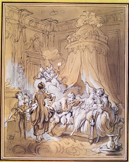 The Wedding Night (watercolour & ink on paper) de Pierre Antoine Baudouin