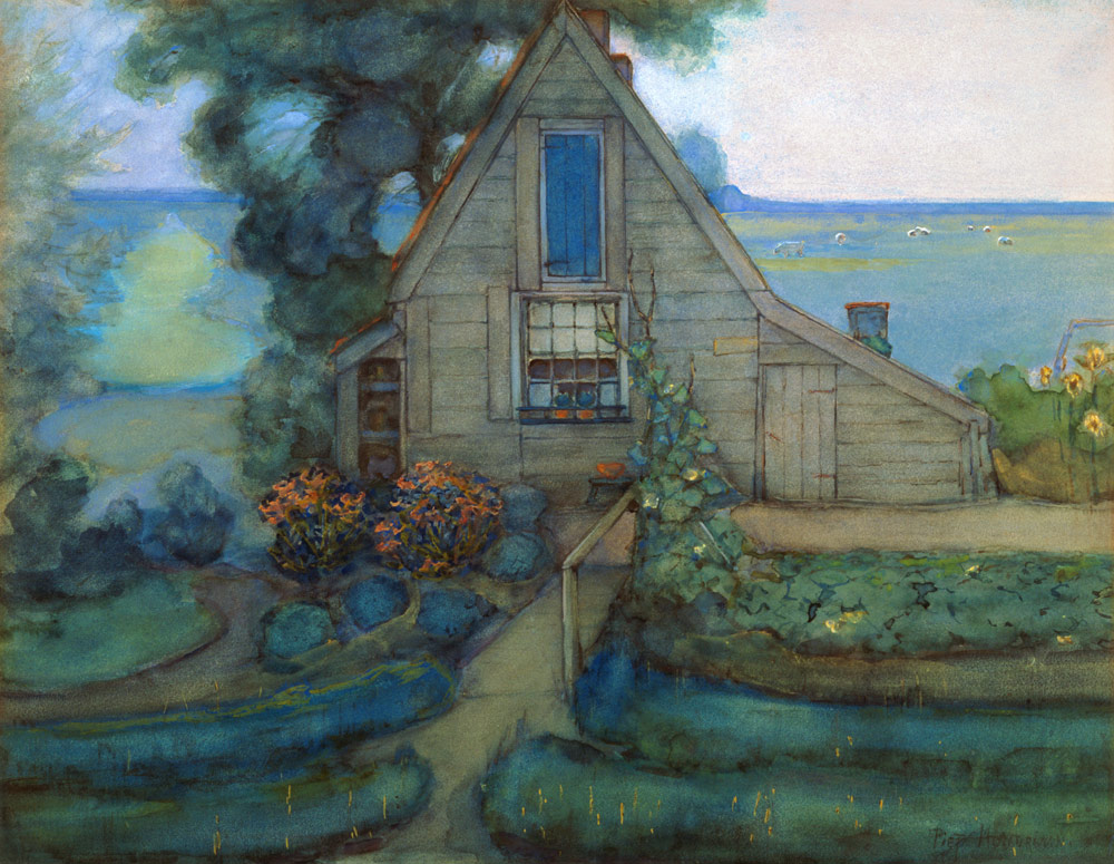 Triangulated Farmhouse Facade with Polder in Blue de Piet Mondrian