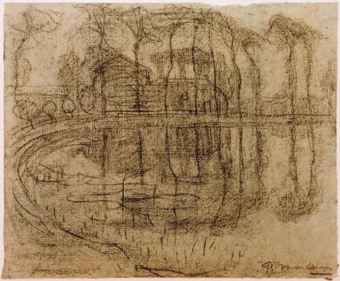 Farmhouse with trees de Piet Mondrian