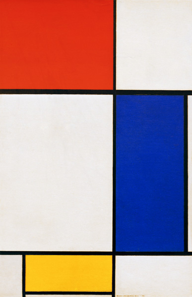Composition w. red, yellow, blue de Piet Mondrian