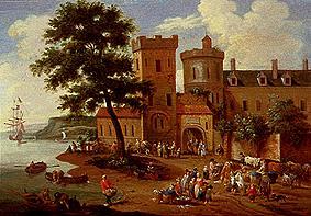 Landscape in front of a small castle with fisherma de Pieter Bout