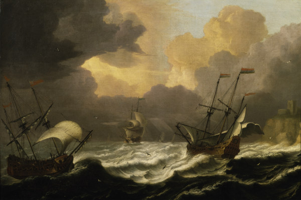 P.Coopse, Stormy sea and three ships de Pieter Coopse