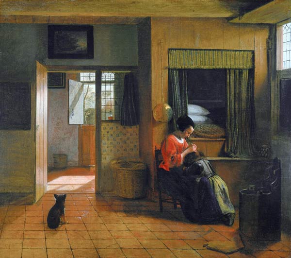 Interior with a Mother delousing her Child's Hair (A Mother's Duty) de Pieter de Hooch