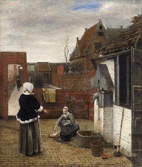 A Woman and her Maid in a Courtyard