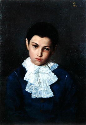 Portrait of a boy with lace collar (oil on canvas) de Polish School, (19th century)
