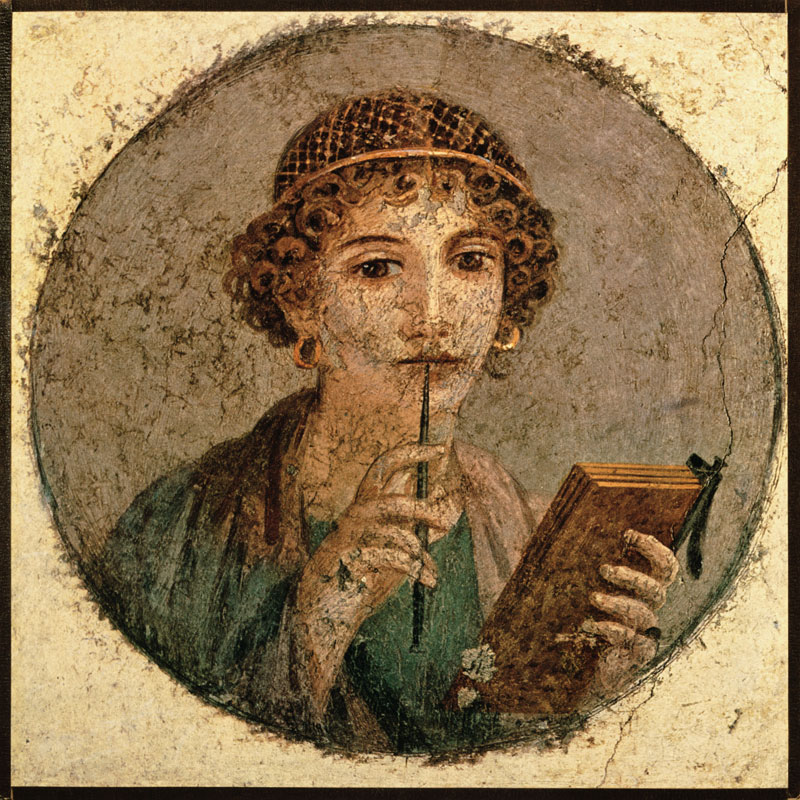 Portrait of a young woman with slate pencil and Sc de Pintura mural Pompei