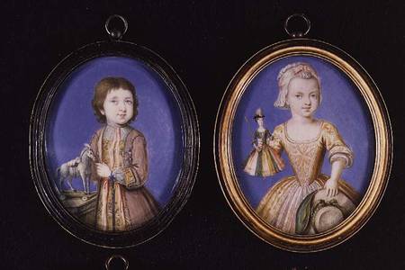 Portrait Miniatures. L to R and T to B: Richard Whitmore by Bernard Lens (1682-1740); Katherine Whit de P.P.  Lens