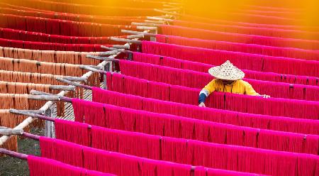 Drying coloured cotton fabric