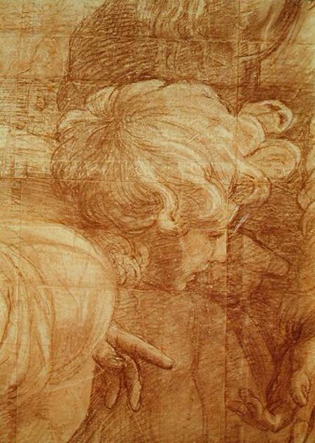 The School of Athens, detail of the cartoon depicting a young man's head de Raffaello Sanzio