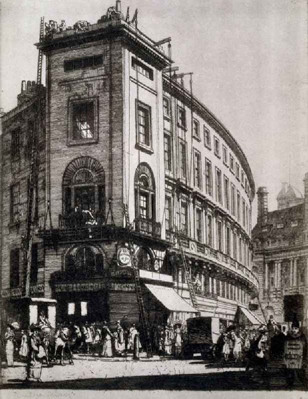 Regent Street, the Quadrant looking South, following the recent re-building, c.1920s (etching) de Randolph Schwabe