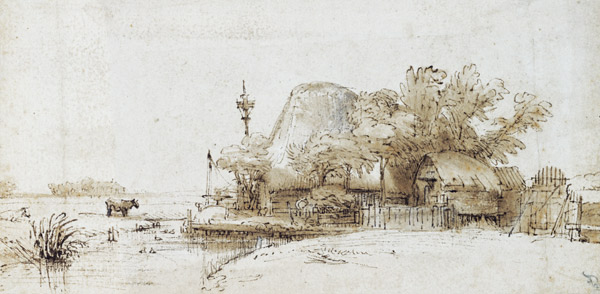 A Farmstead by a Stream de Rembrandt van Rijn