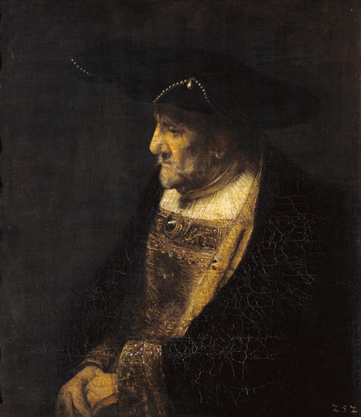 Portrait of a man with pearls at the hat. de Rembrandt van Rijn