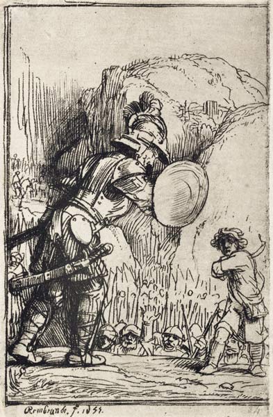 David and Goliath. Illustration for Piedra gloriosa by Menasseh ben Israel de Rembrandt van Rijn