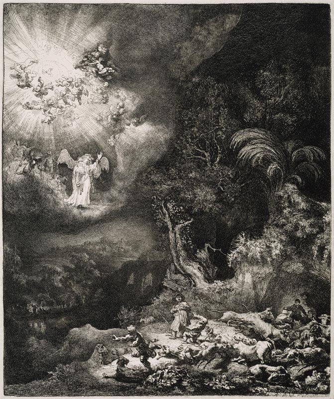 The Angel Appearing to the Shepherds de Rembrandt van Rijn