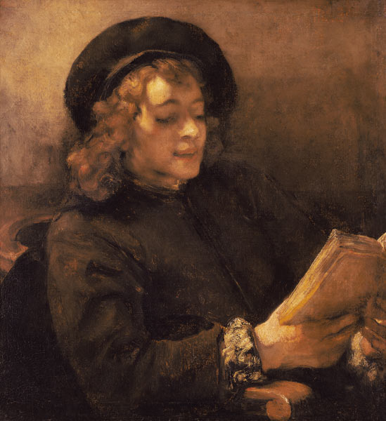 Titus van Rijn, the son of the artist, reading. de Rembrandt van Rijn