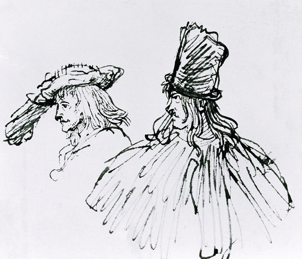 Two Actors (pens & ink wash on paper) de Rembrandt van Rijn