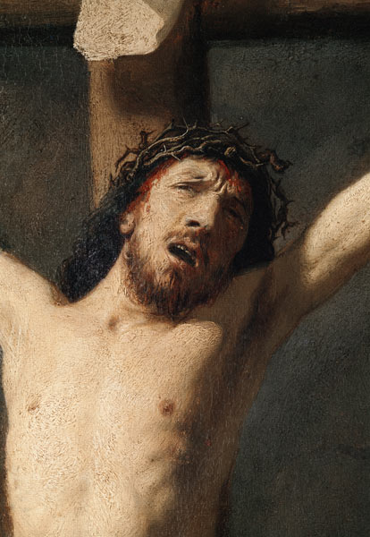 Christ on the Cross, detail of the head de Rembrandt van Rijn