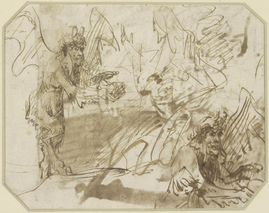 Satan tempting Christ, to change stones into braed de Rembrandt van Rijn