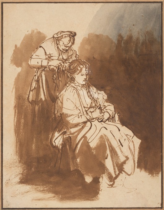 A Young Woman Having Her Hair Braided de Rembrandt van Rijn