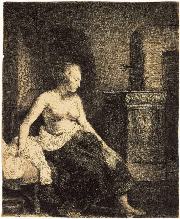 Half-Naked Woman by a Stove de Rembrandt van Rijn