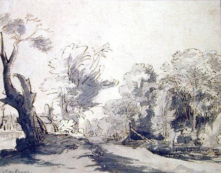 Landscape (pen and ink and wash on paper) de Rembrandt van Rijn