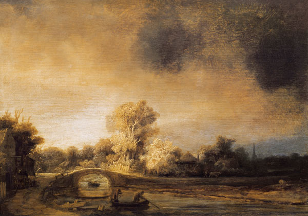 Rembrandt,  Landschaft mit Steinbrücke de Rembrandt van Rijn