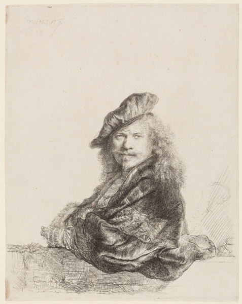 Self-Portrait leaning on a stone sill de Rembrandt van Rijn