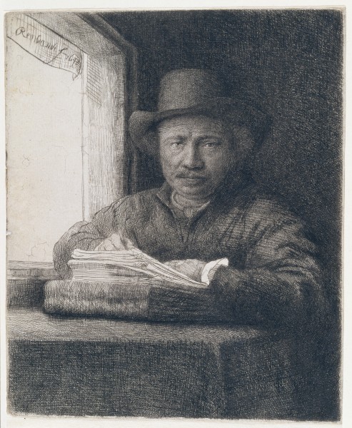 Self-Portrait etching at a window de Rembrandt van Rijn