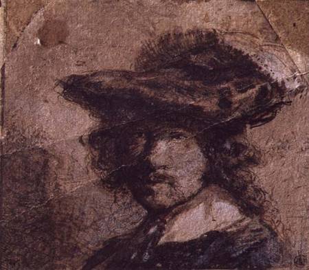 Self Portrait with a Plumed Hat and White Collar de Rembrandt van Rijn