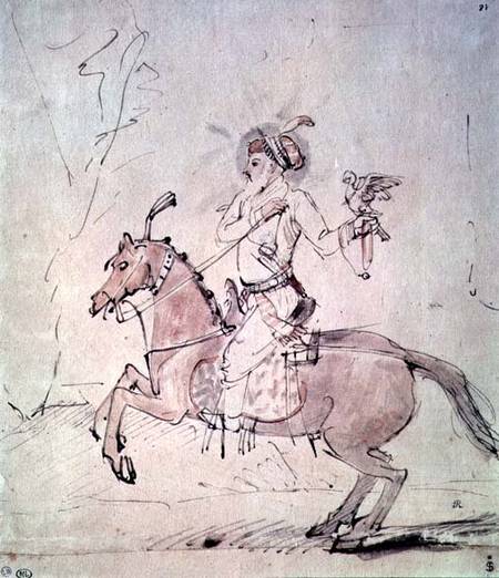 Shah Jehan with falcon on horseback de Rembrandt van Rijn