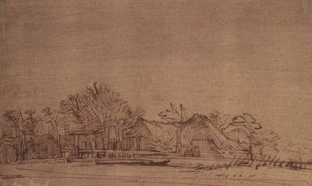 Winter Landscape with Cottages among Trees de Rembrandt van Rijn