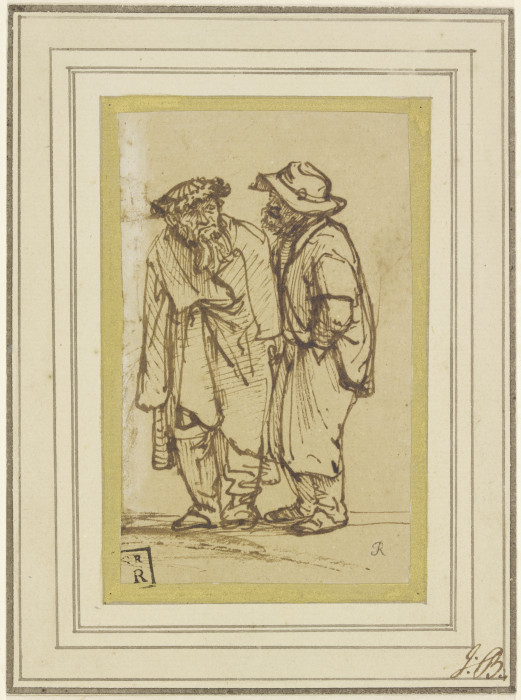 Two men talking de Rembrandt van Rijn