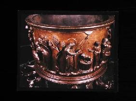 Font depicting five baptismal scenes