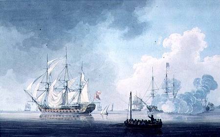 English Ships of War, one firing a Salute de Robert Cleveley