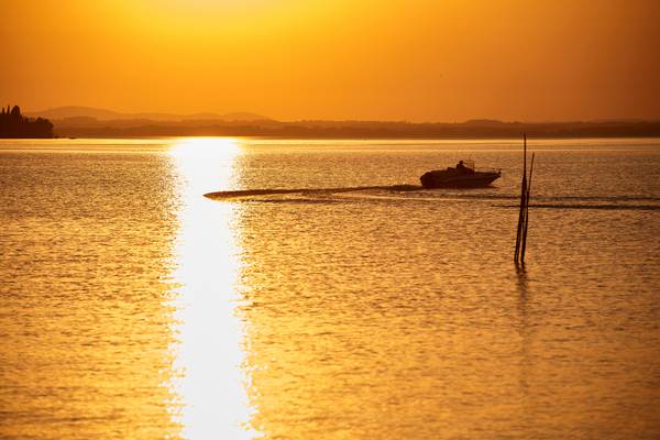 Goldgelbes Abendlicht amromantischen Lago Trasimeno See mit einem Bppt de Robert Kalb