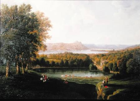 View from the Tarrytown of the Hudson River Old Dutch Church and Beckham Manor de Robert the Younger Havell