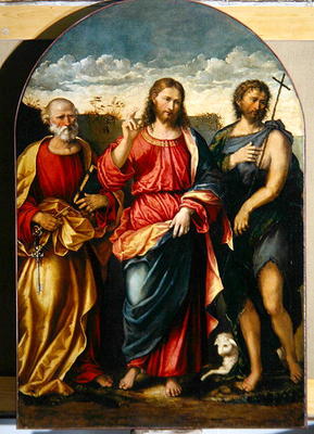 Christ with St. John the Baptist and St. Peter (oil on canvas) de Rocco Marconi