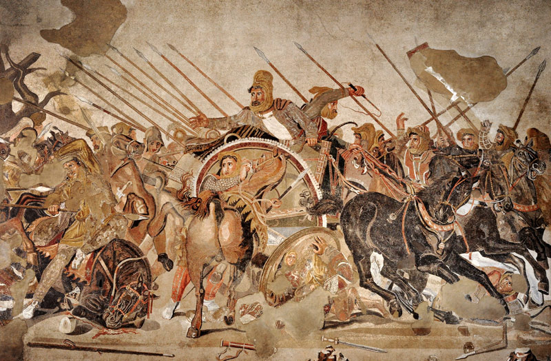 The Alexander Mosaic, detail depicting the Darius III (399-330 BC) at the Battle of Issus against Al de Roman
