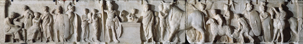 Taking the census and the sacrifice of a bull, a ram and a pig in honour of the god Mars, frieze fro de Roman