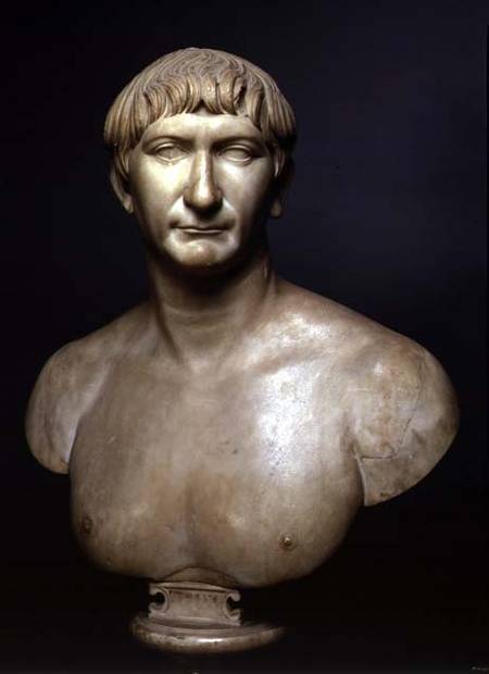 Portrait bust of emperor Trajan (53-117 - Roman en reproducción impresa o  copia al óleo sobre lienzo.