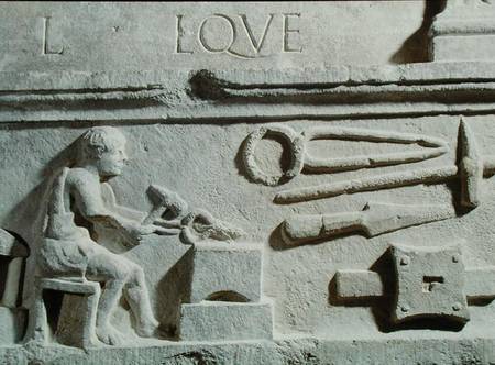 Relief depicting a blacksmith's shop and tools de Roman