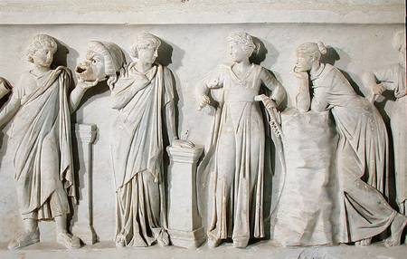 Sarcophagus of the Muses, detail of Thalia, Erato, Euterpe and Polyhymnia de Roman