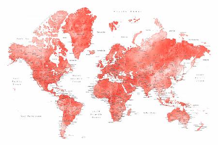 Watercolor world map with cities, Coralinah