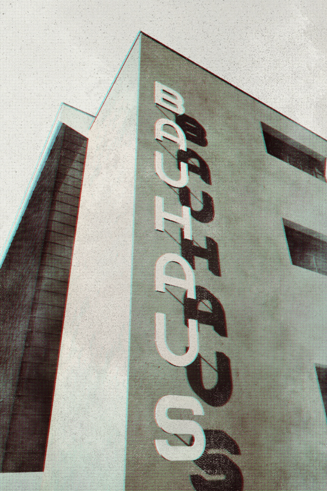 Bauhaus Dessau architecture in vintage magazine style I de Rosana Laiz Blursbyai