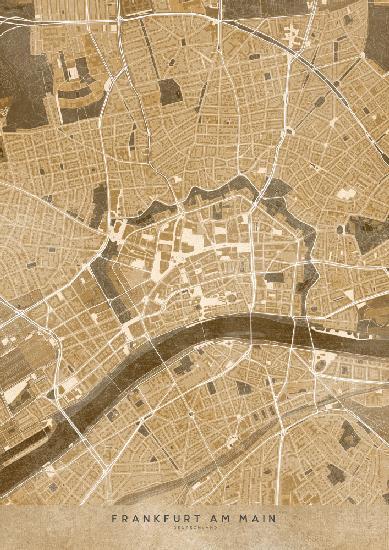 Sepia vintage map of Frankfurt downtown Germany