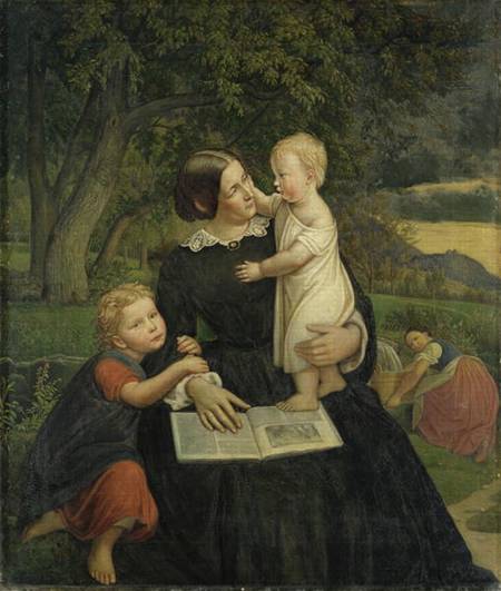 Emilie Marie Wasmann, the artist's wife, with Elise and Erich, their oldest children de Rudolf Friedrich Wasmann